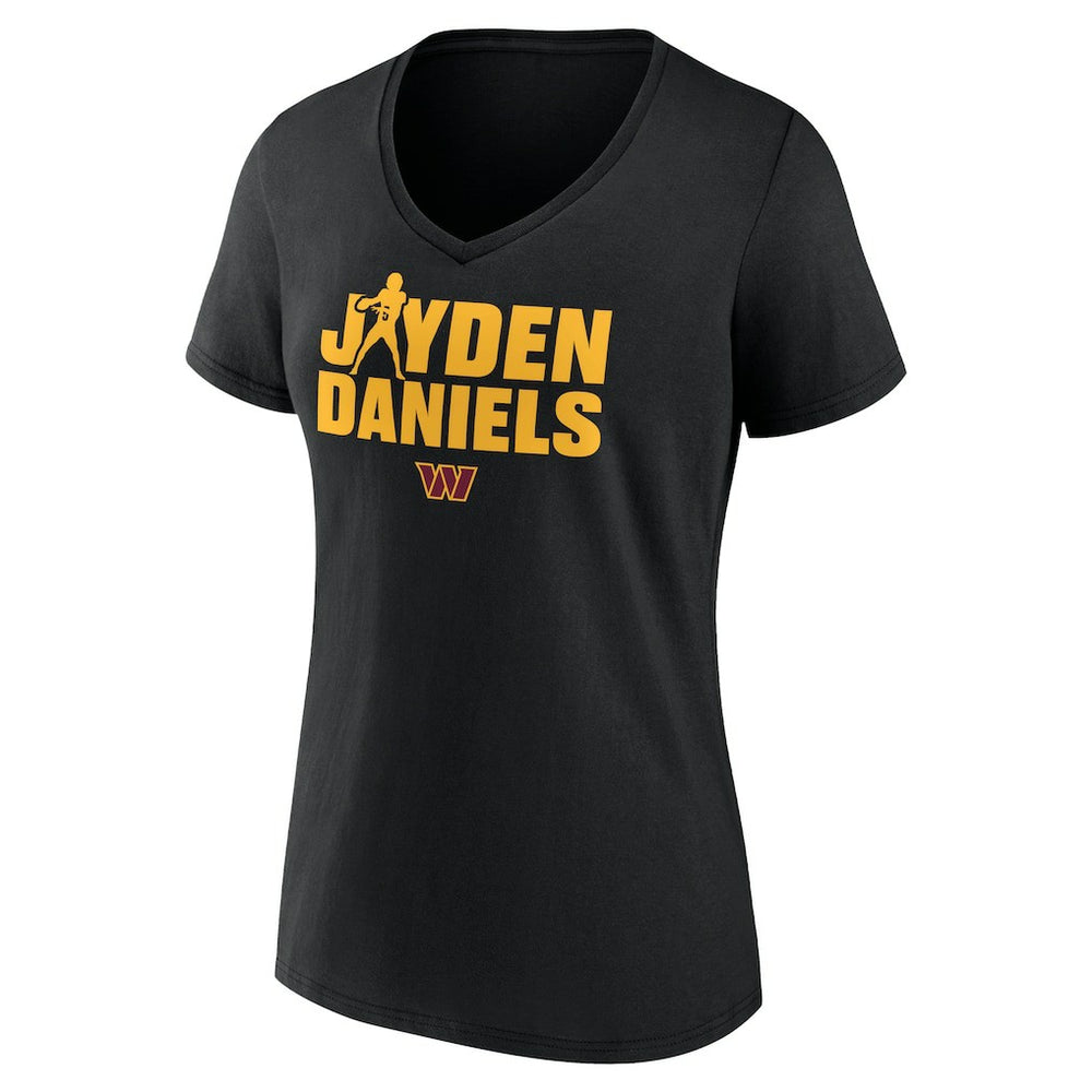 Jayden Daniels Washington Commanders Women's Play Motion T-Shirt Black | NFL