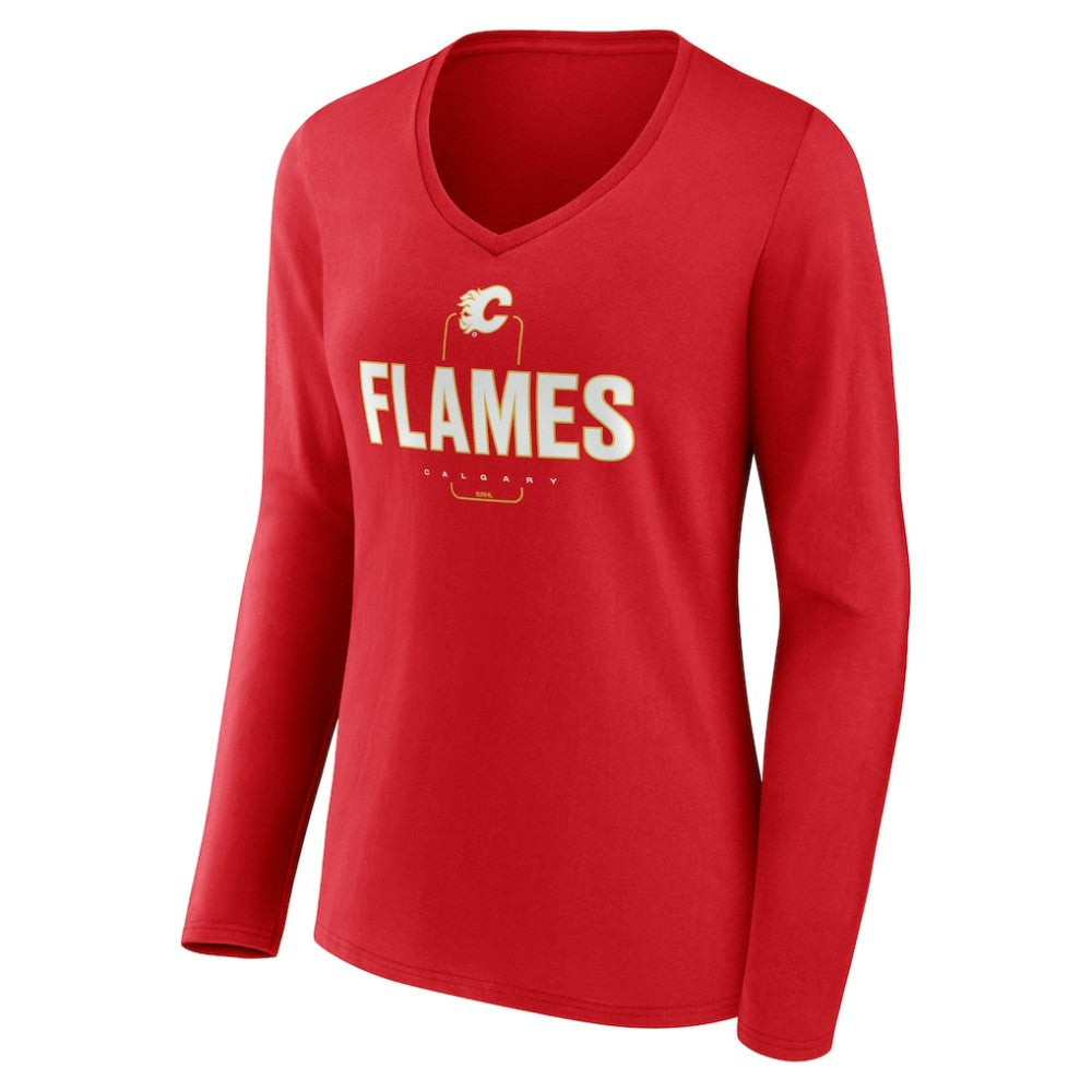 Calgary Flames Women's Personalized Name & Number Midfielder Long Sleeve V-Neck T-Shirt - Red - NHL