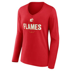Calgary Flames Women's Personalized Name & Number Midfielder Long Sleeve V-Neck T-Shirt - Red - NHL