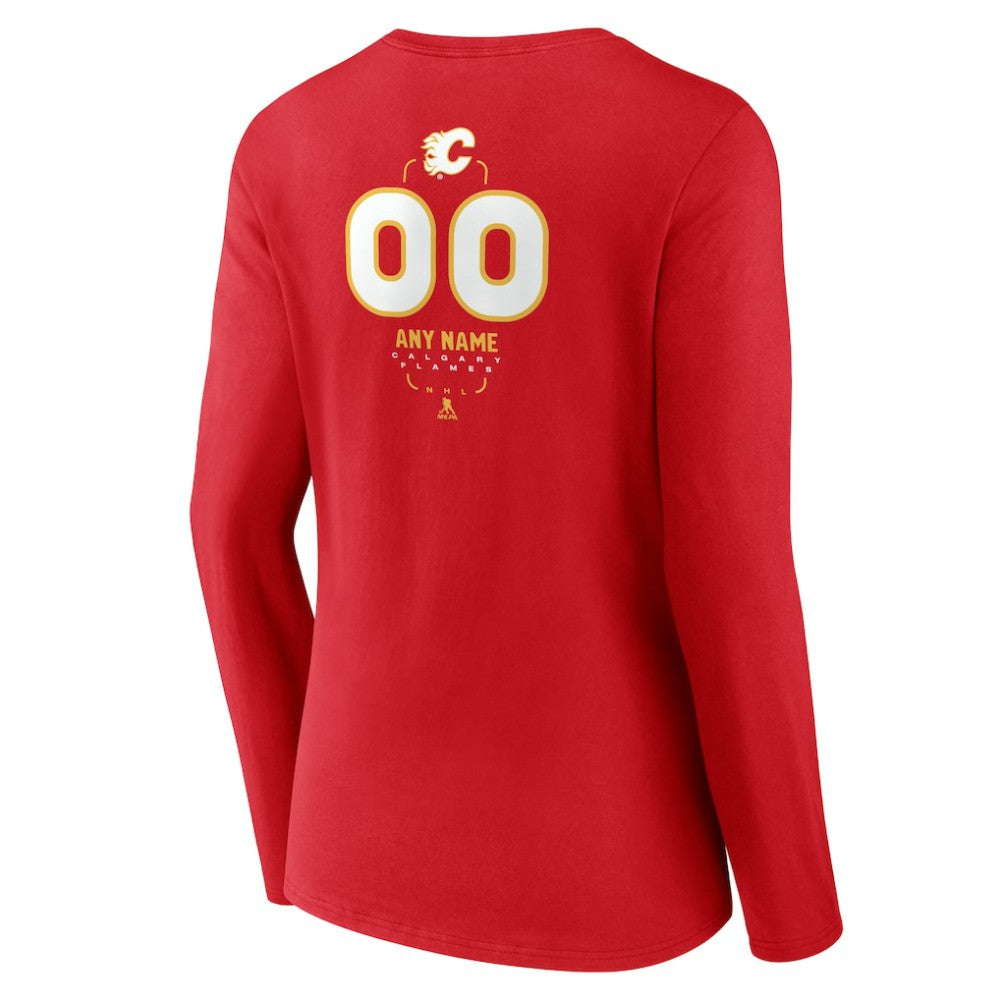 Calgary Flames Women's Personalized Name & Number Midfielder Long Sleeve V-Neck T-Shirt - Red - NHL