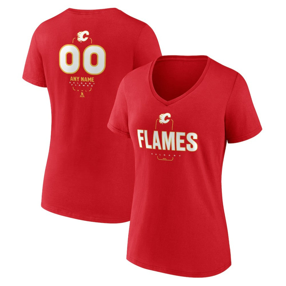 Calgary Flames Women's Personalized Name & Number Midfielder V-Neck T-Shirt - Red - NHL