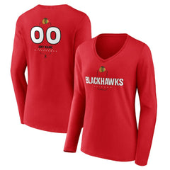 Chicago Blackhawks Women's Personalized Name & Number Midfielder Long Sleeve V-Neck T-Shirt - Red - NHL