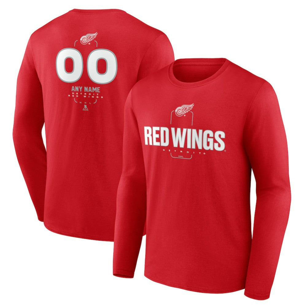Detroit Red Wings Personalized Name & Number Midfielder Long Sleeve T-Shirt - Red - NHL