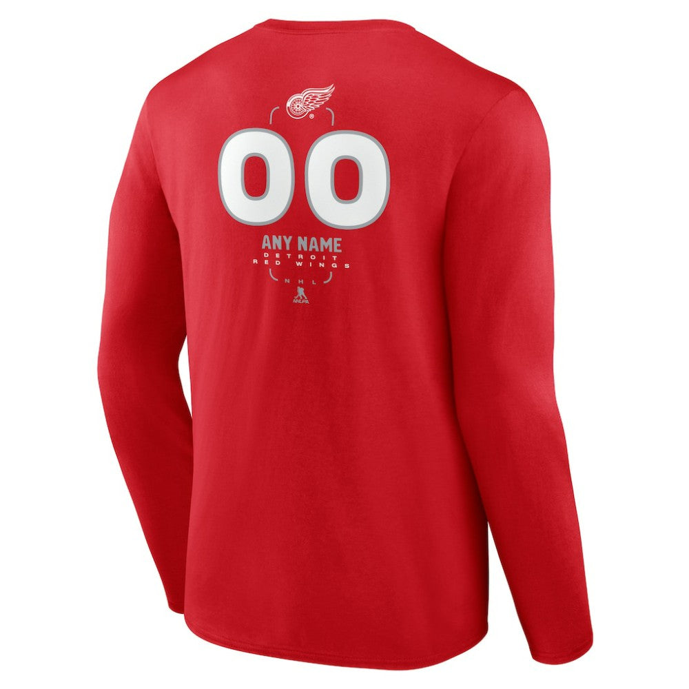 Detroit Red Wings Personalized Name & Number Midfielder Long Sleeve T-Shirt - Red - NHL