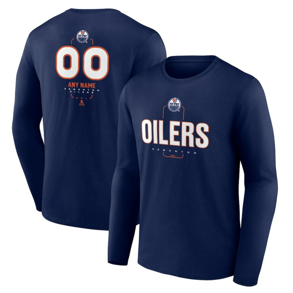 Edmonton Oilers Personalized Name & Number Midfielder Long Sleeve T-Shirt - Navy - NHL