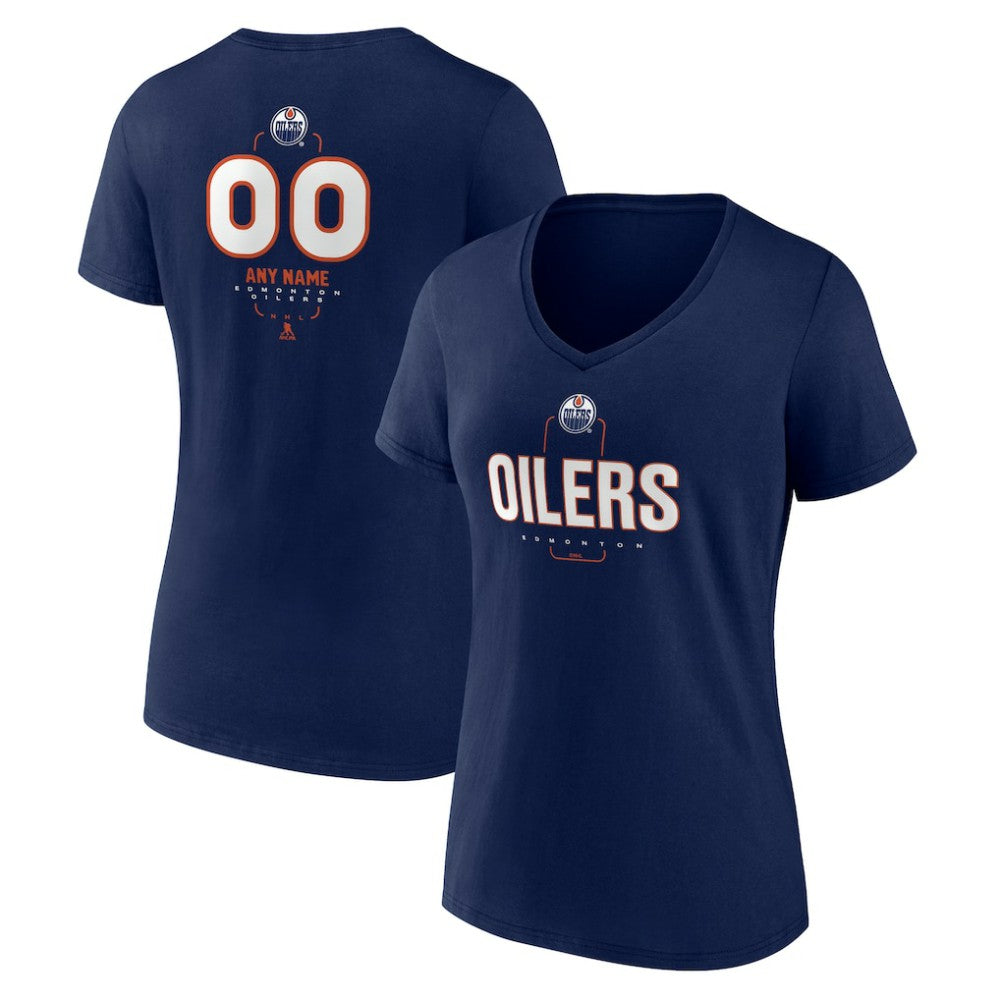 Edmonton Oilers Women's Personalized Name & Number Midfielder V-Neck T-Shirt - Navy - NHL