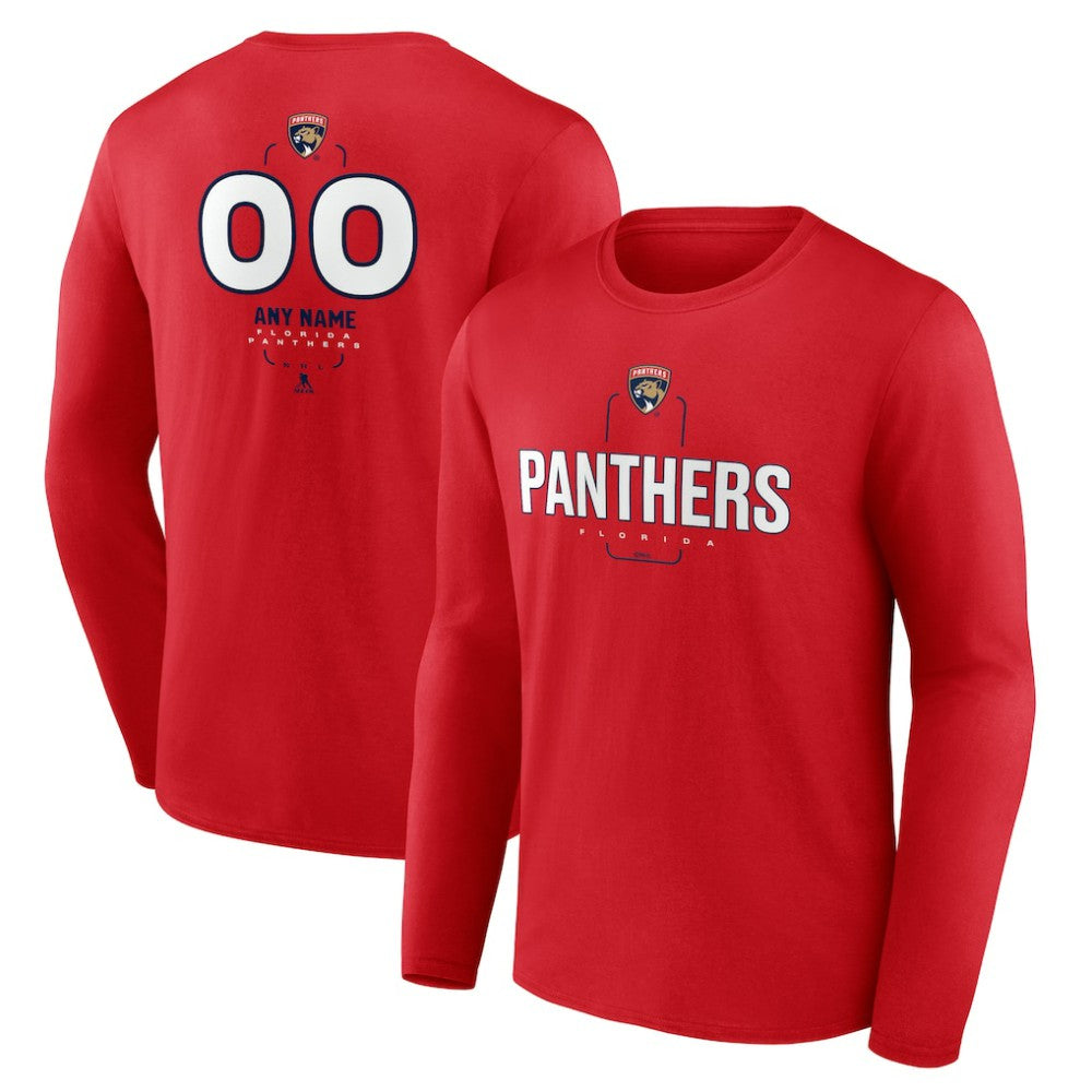 Florida Panthers Personalized Name & Number Midfielder Long Sleeve T-Shirt - Red - NHL