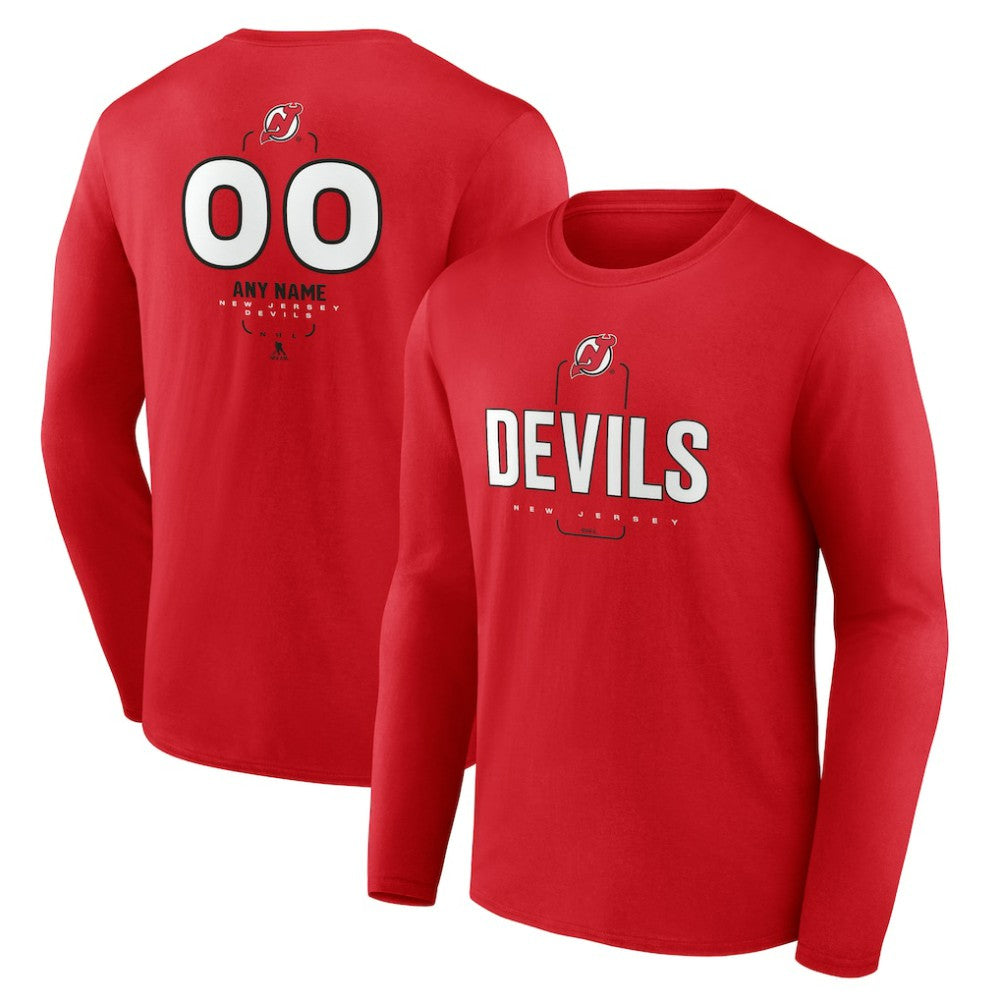 New Jersey Devils Personalized Name & Number Midfielder Long Sleeve T-Shirt - Red - NHL