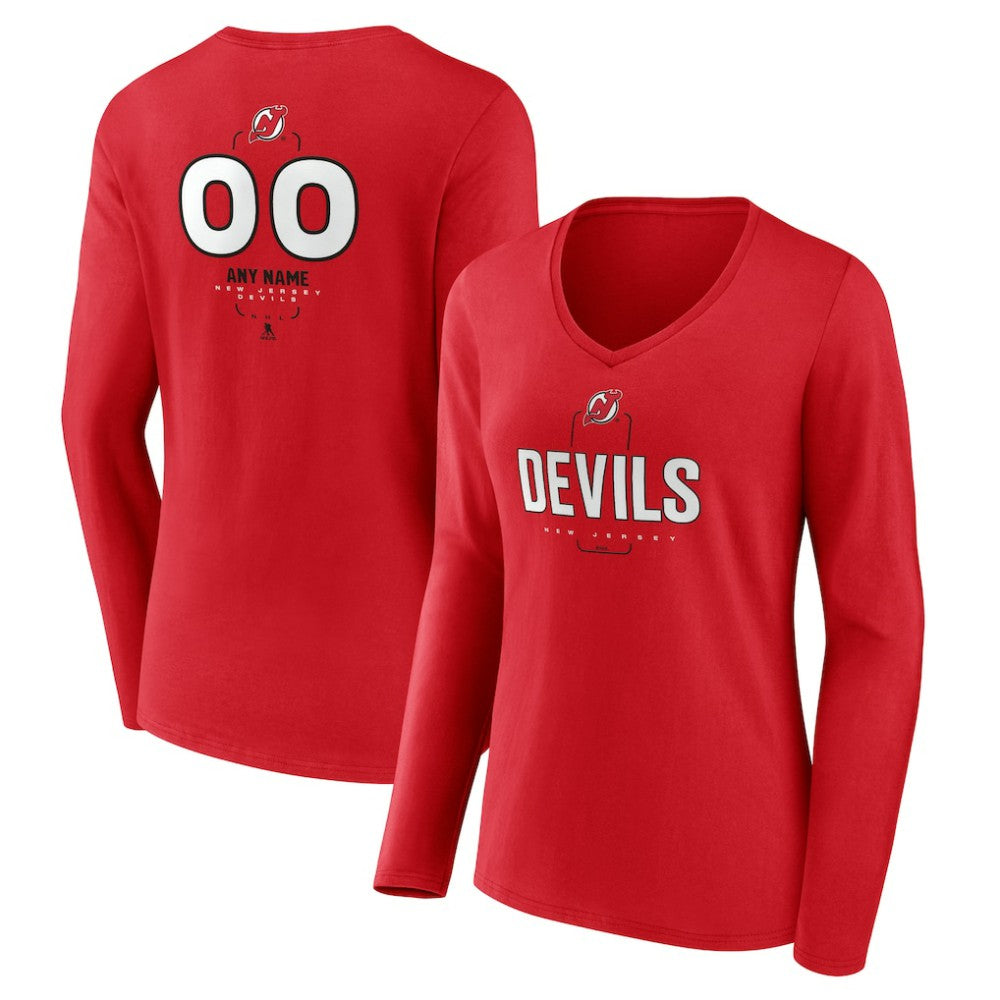 New Jersey Devils Women's Personalized Name & Number Midfielder Long Sleeve V-Neck T-Shirt - Red - NHL