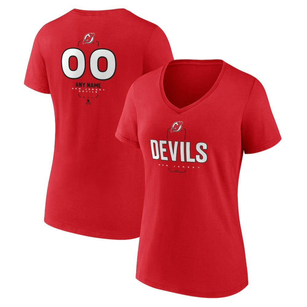 New Jersey Devils Women's Personalized Name & Number Midfielder V-Neck T-Shirt - Red - NHL