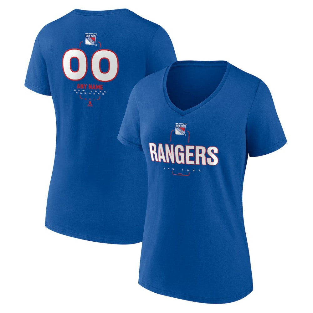 New York Rangers Women's Personalized Name & Number Midfielder V-Neck T-Shirt - Blue - NHL