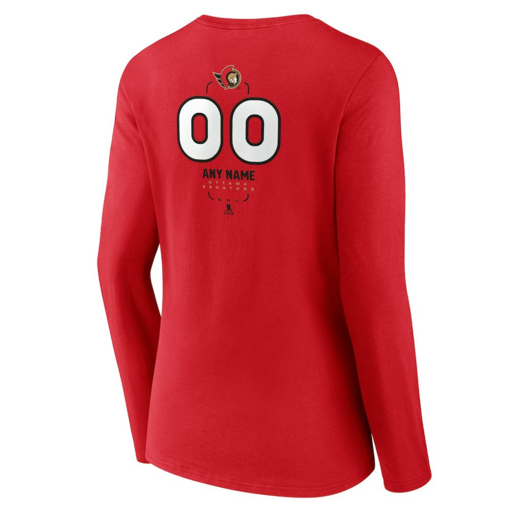 Ottawa Senators Women's Personalized Name & Number Midfielder Long Sleeve V-Neck T-Shirt - Red - NHL
