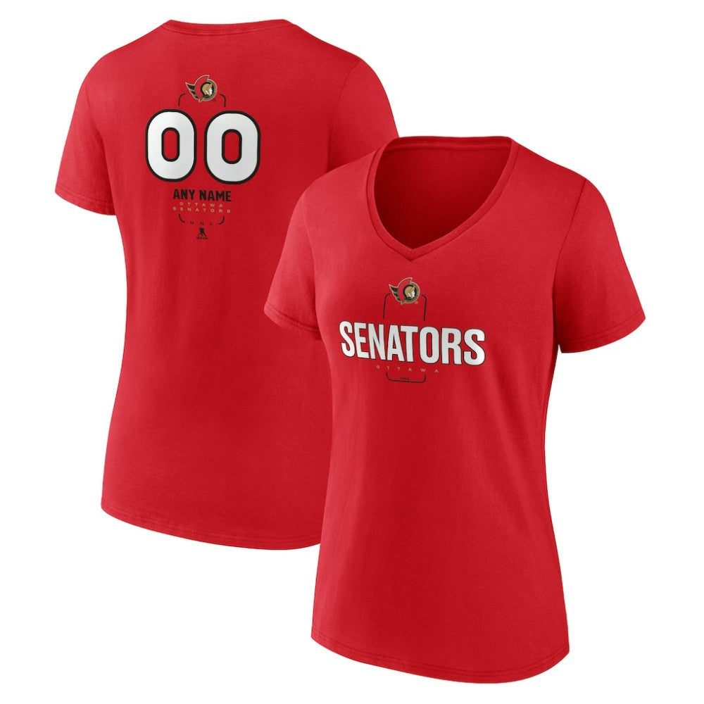 Ottawa Senators Women's Personalized Name & Number Midfielder V-Neck T-Shirt - Red - NHL