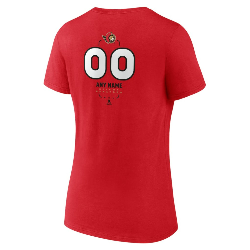 Ottawa Senators Women's Personalized Name & Number Midfielder V-Neck T-Shirt - Red - NHL