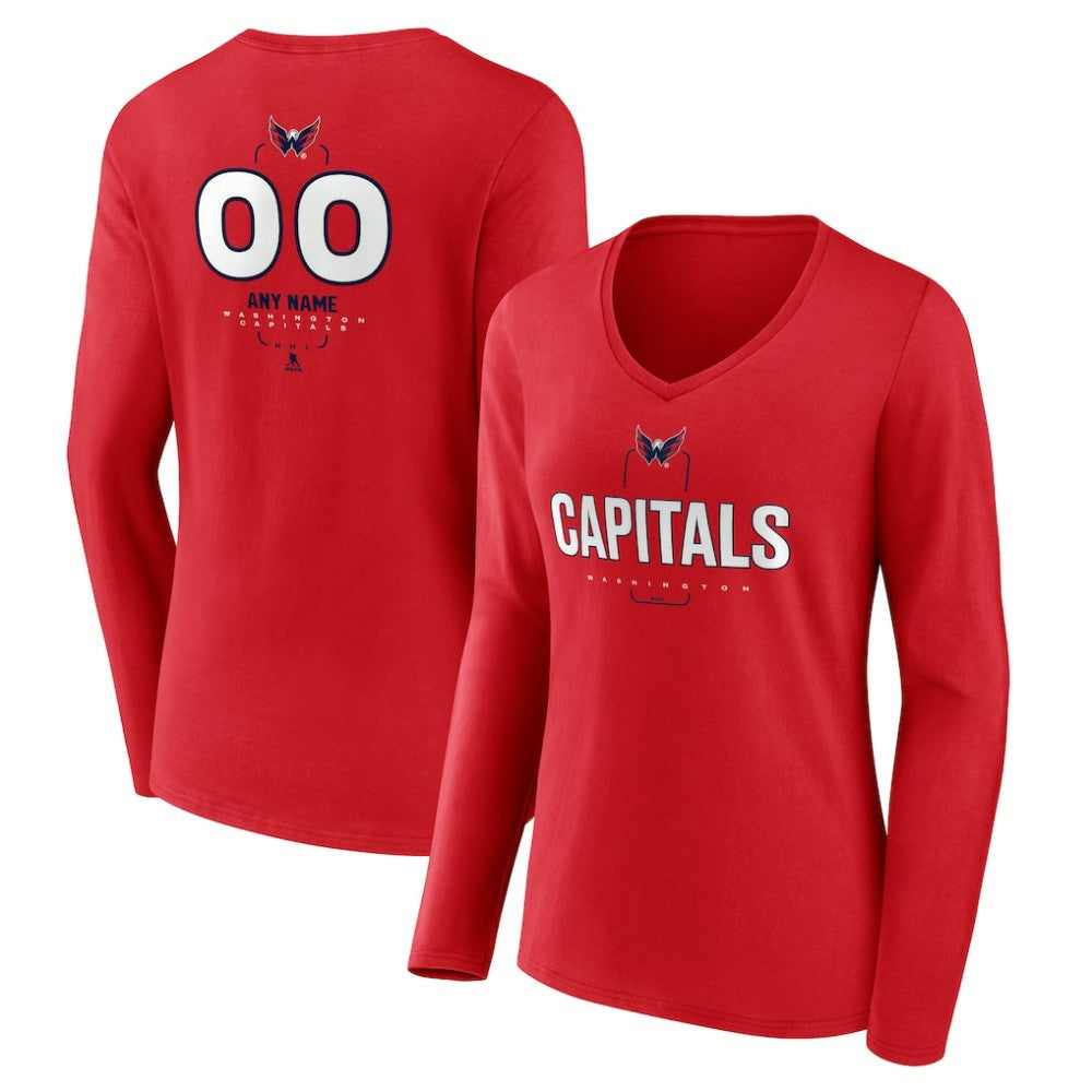 Washington Capitals Women's Personalized Name & Number Midfielder Long Sleeve V-Neck T-Shirt - Red - NHL