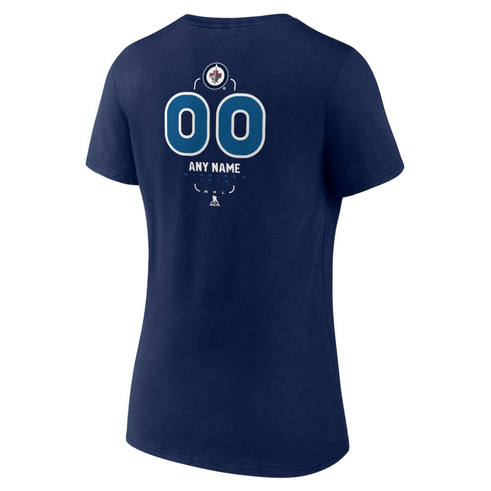 Winnipeg Jets Women's Personalized Name & Number Midfielder V-Neck T-Shirt - Navy - NHL