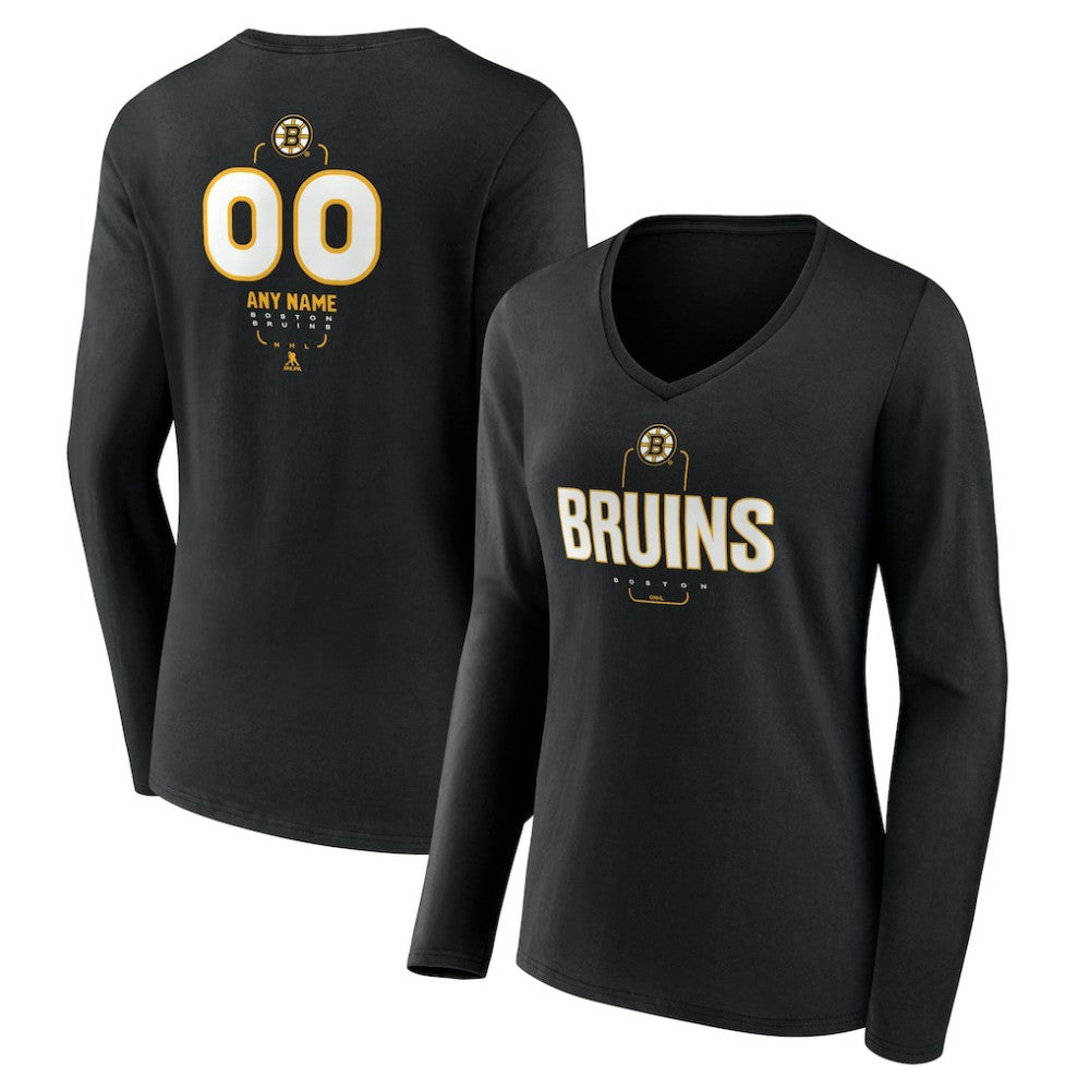 Boston Bruins Women's Personalized Name & Number Midfielder Long Sleeve V-Neck T-Shirt - Black - NHL