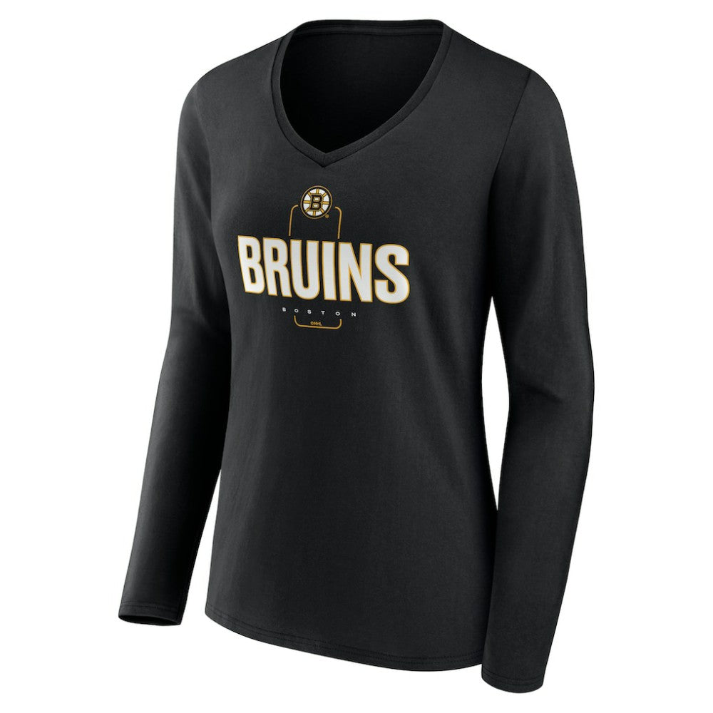 Boston Bruins Women's Personalized Name & Number Midfielder Long Sleeve V-Neck T-Shirt - Black - NHL