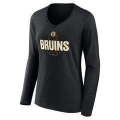 Boston Bruins Women's Personalized Name & Number Midfielder Long Sleeve V-Neck T-Shirt - Black - NHL