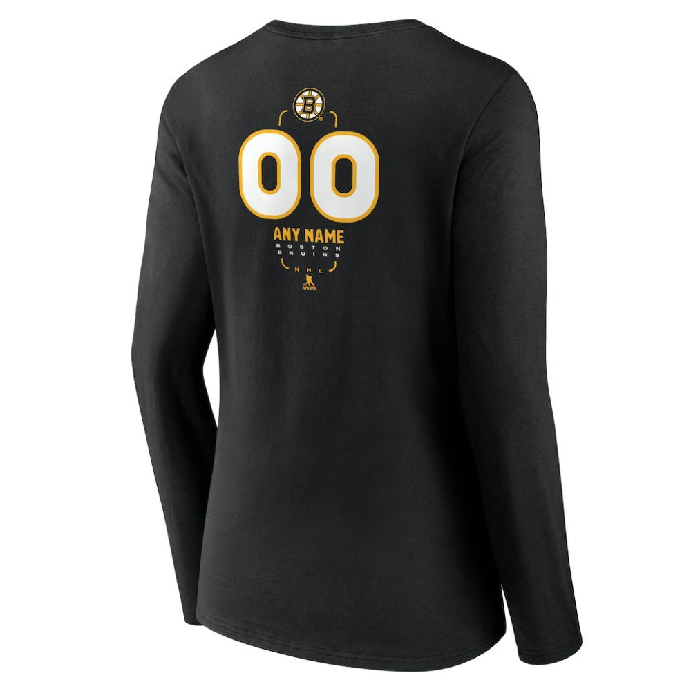 Boston Bruins Women's Personalized Name & Number Midfielder Long Sleeve V-Neck T-Shirt - Black - NHL