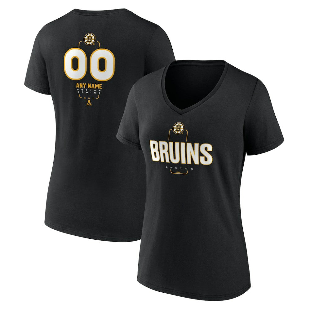 Boston Bruins Women's Personalized Name & Number Midfielder V-Neck T-Shirt - Black - NHL
