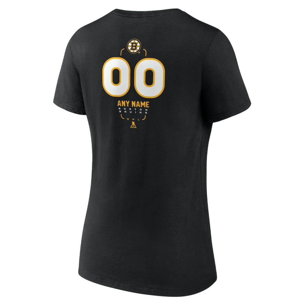 Boston Bruins Women's Personalized Name & Number Midfielder V-Neck T-Shirt - Black - NHL