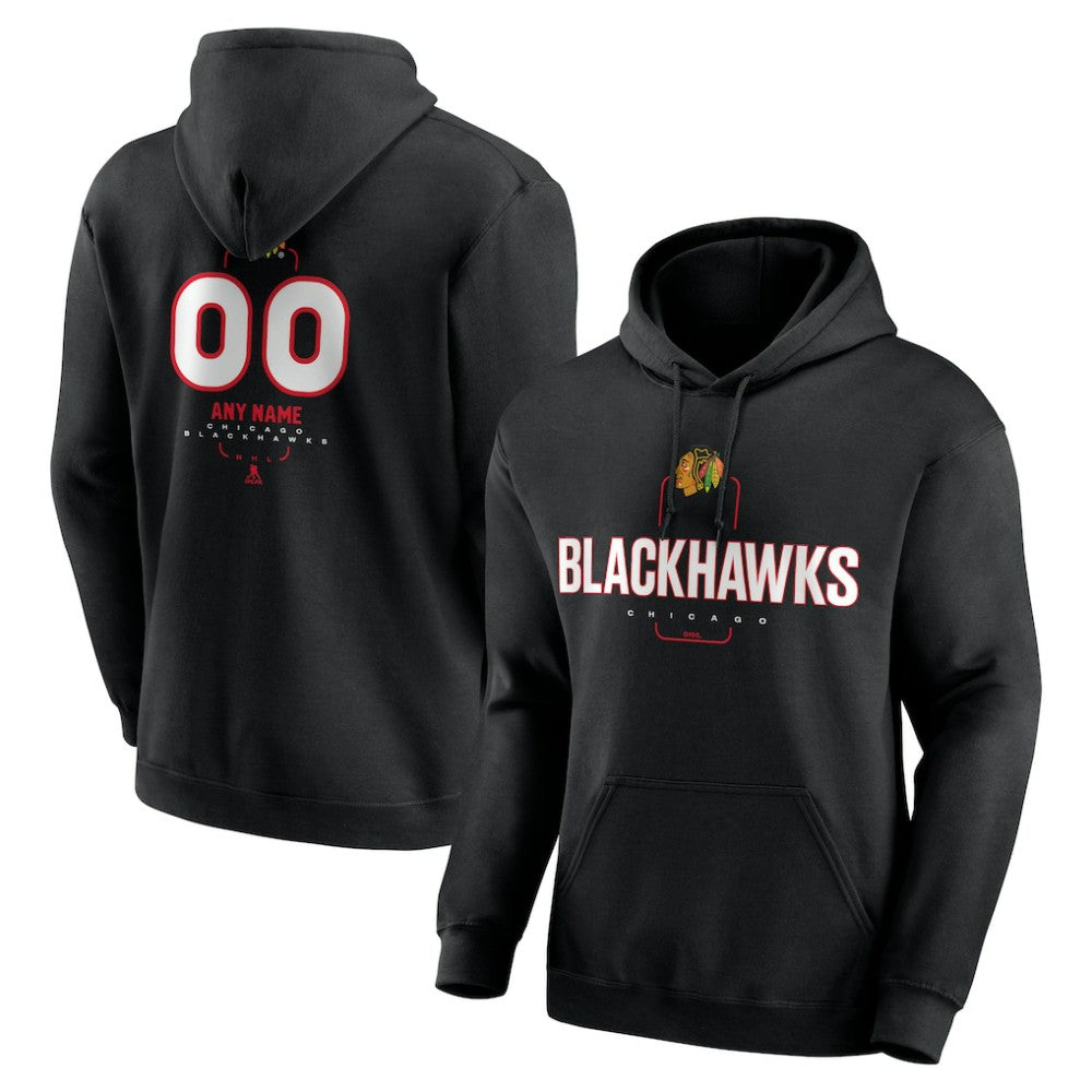 Chicago Blackhawks Personalized Name & Number Midfielder Pullover Hoodie - Black - NHL