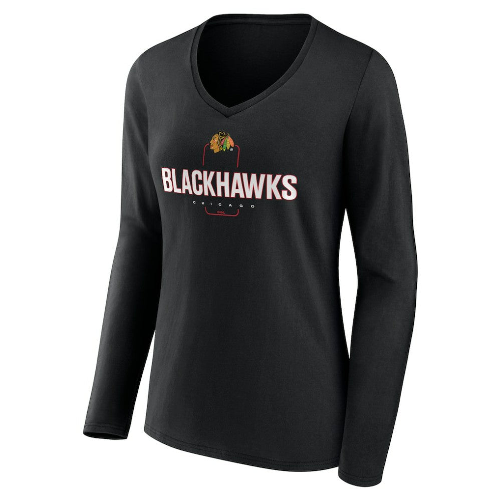 Chicago Blackhawks Women's Personalized Name & Number Midfielder Long Sleeve V-Neck T-Shirt - Black - NHL