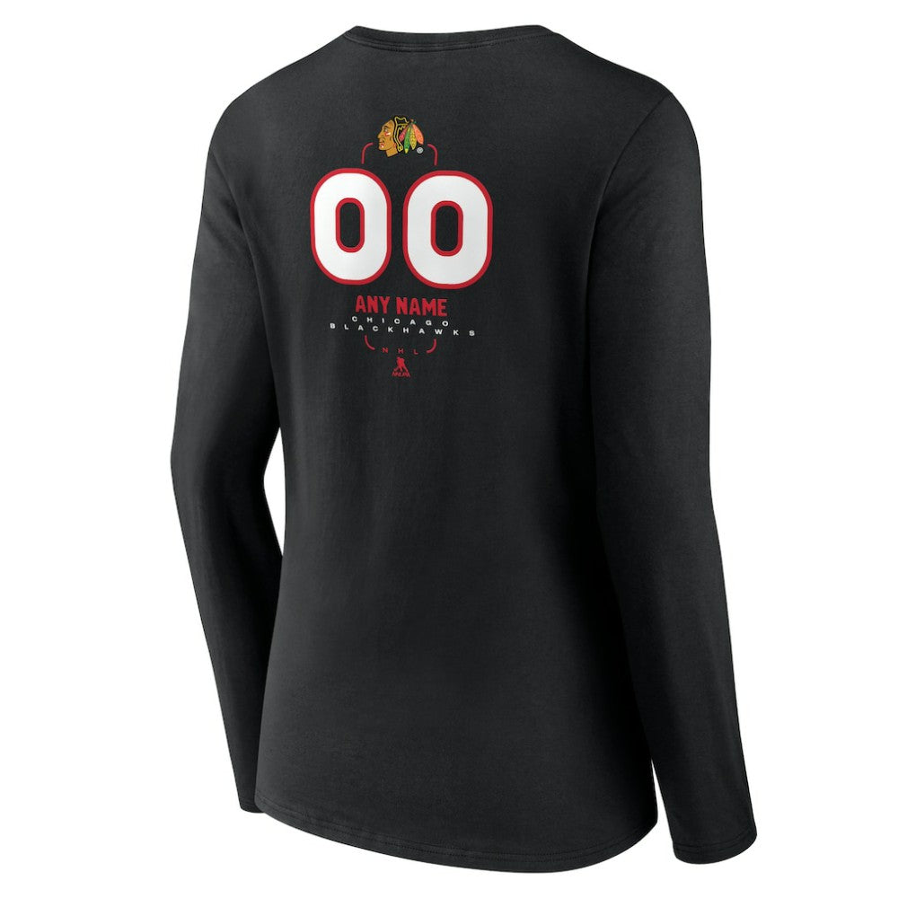 Chicago Blackhawks Women's Personalized Name & Number Midfielder Long Sleeve V-Neck T-Shirt - Black - NHL