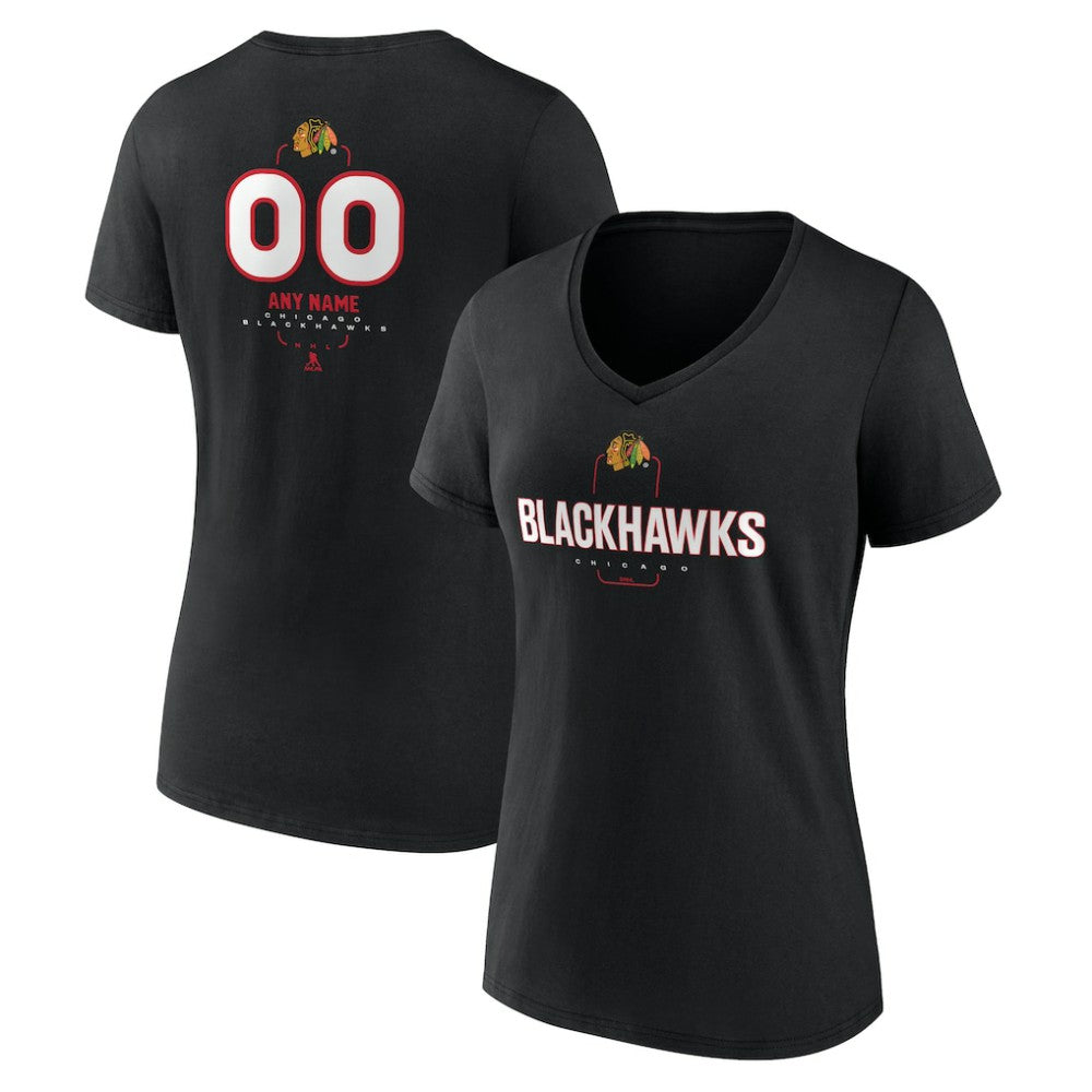 Chicago Blackhawks Women's Personalized Name & Number Midfielder V-Neck T-Shirt - Black - NHL