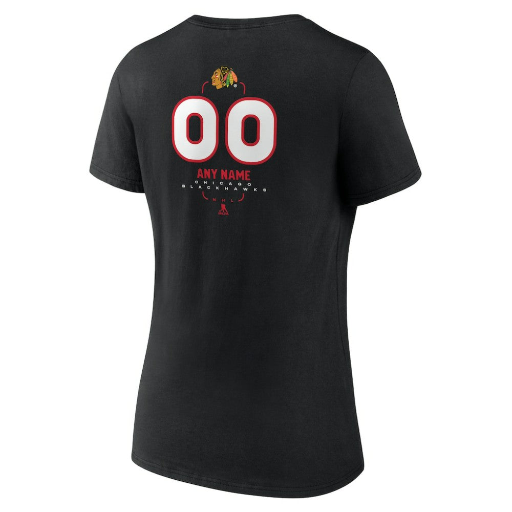 Chicago Blackhawks Women's Personalized Name & Number Midfielder V-Neck T-Shirt - Black - NHL