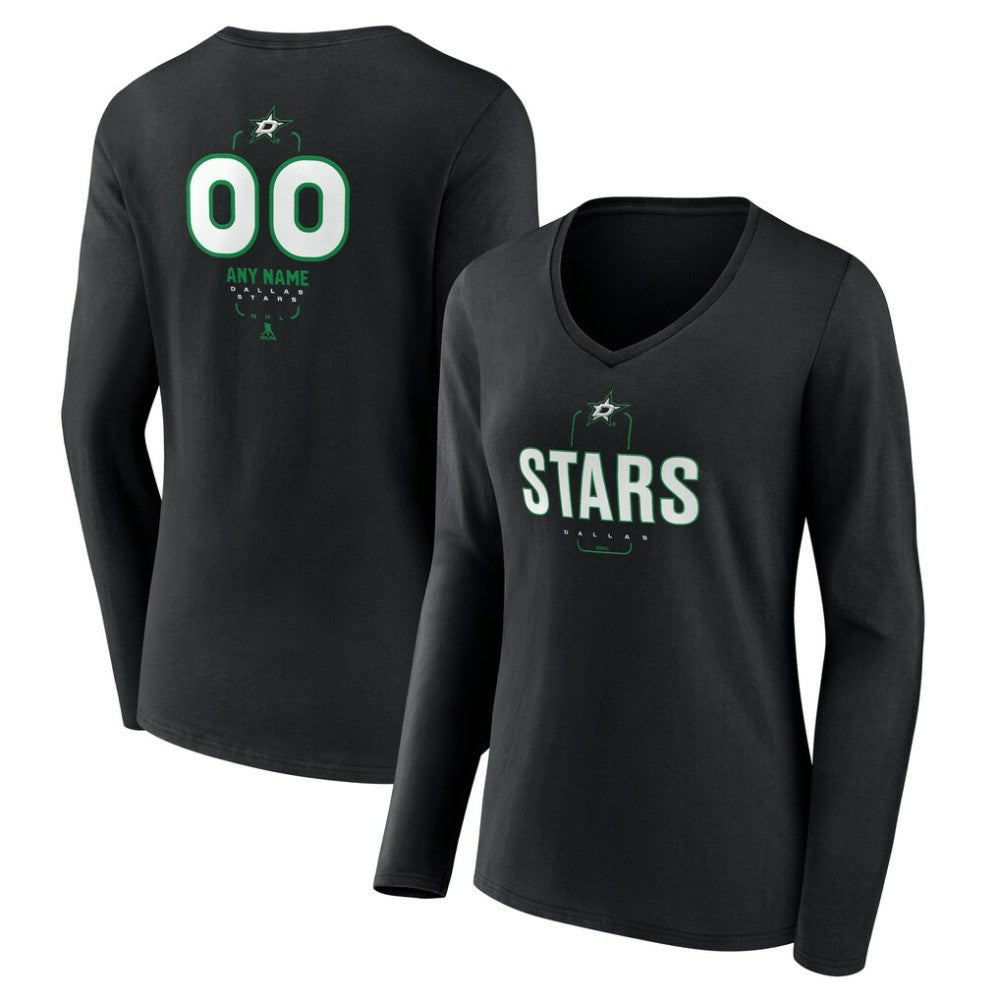 Dallas Stars Women's Personalized Name & Number Midfielder Long Sleeve V-Neck T-Shirt - Black - NHL