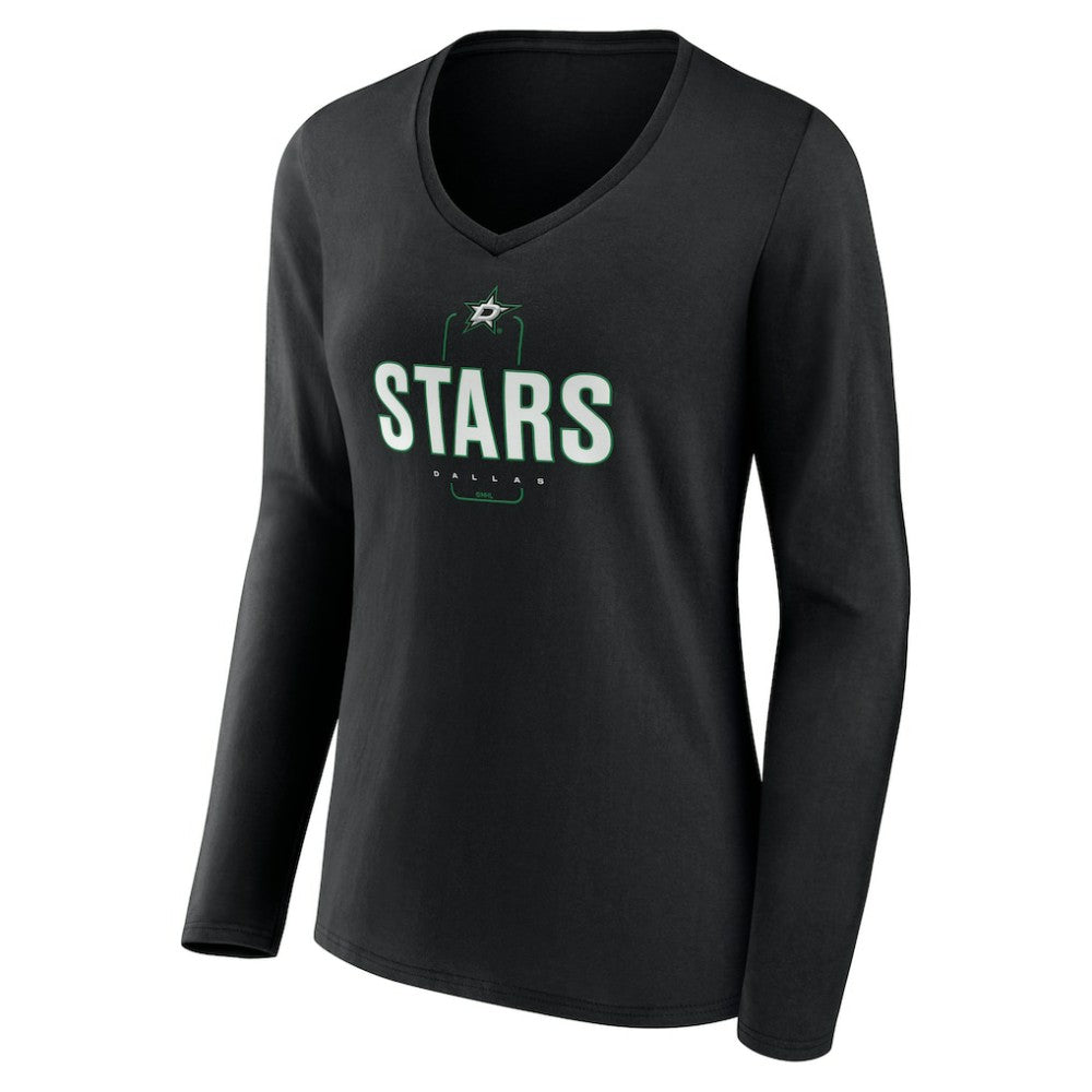 Dallas Stars Women's Personalized Name & Number Midfielder Long Sleeve V-Neck T-Shirt - Black - NHL