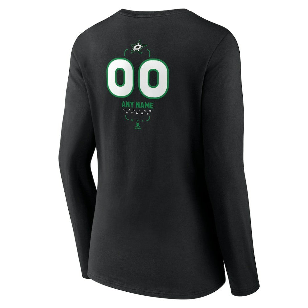 Dallas Stars Women's Personalized Name & Number Midfielder Long Sleeve V-Neck T-Shirt - Black - NHL