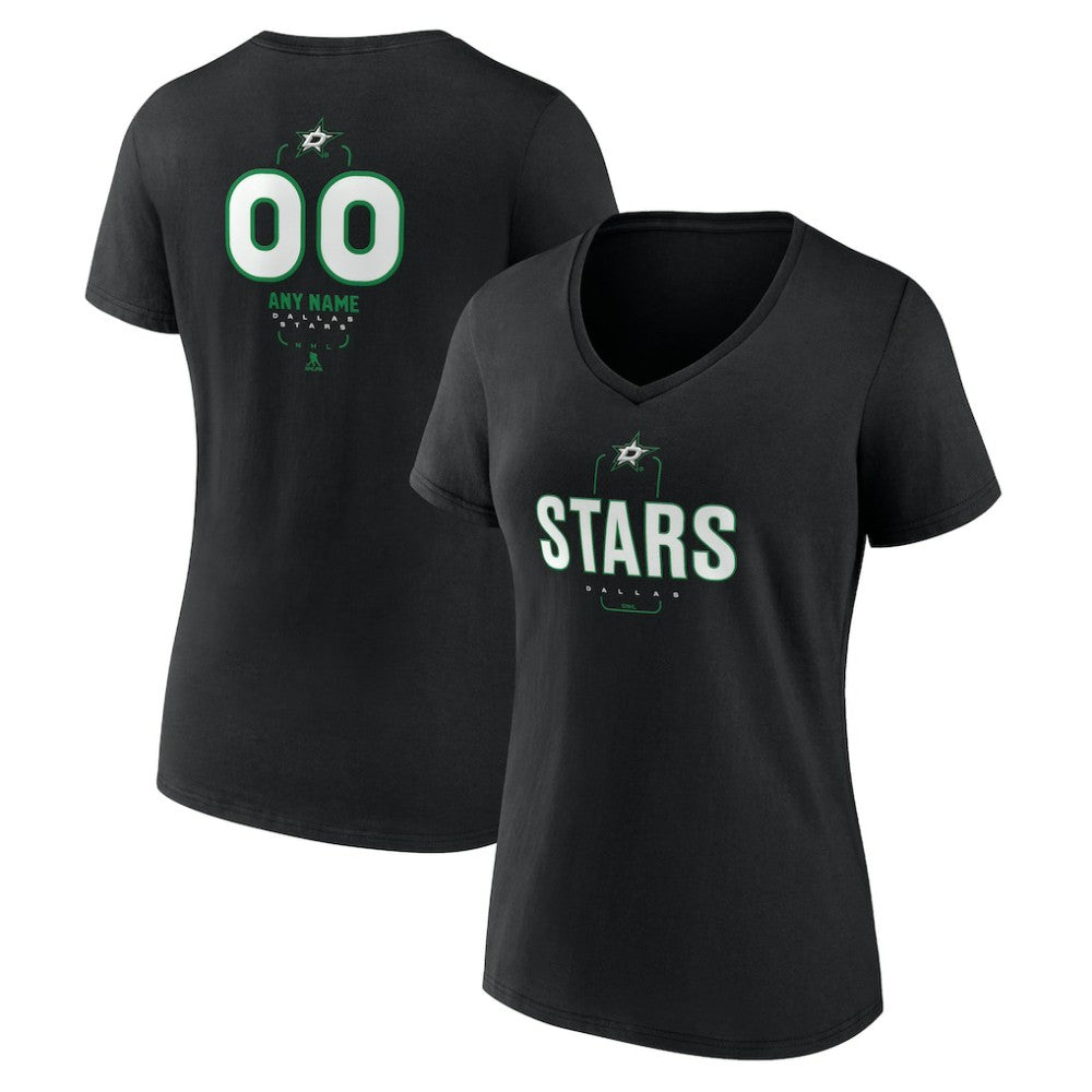 Dallas Stars Women's Personalized Name & Number Midfielder V-Neck T-Shirt - Black - NHL