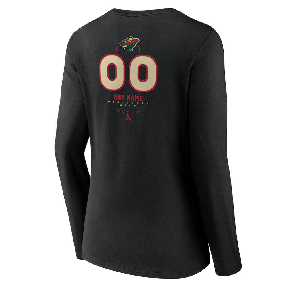 Minnesota Wild Women's Personalized Name & Number Midfielder Long Sleeve V-Neck T-Shirt - Black - NHL