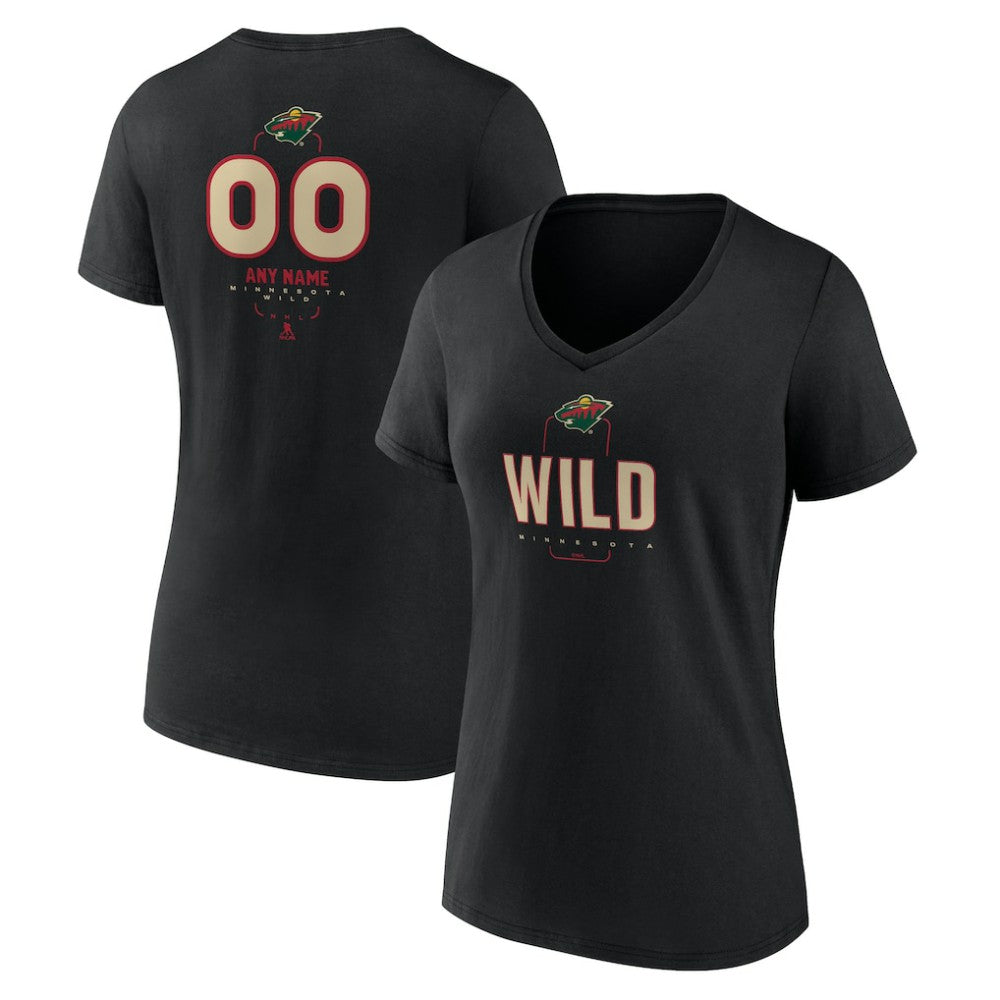 Minnesota Wild Women's Personalized Name & Number Midfielder V-Neck T-Shirt - Black - NHL