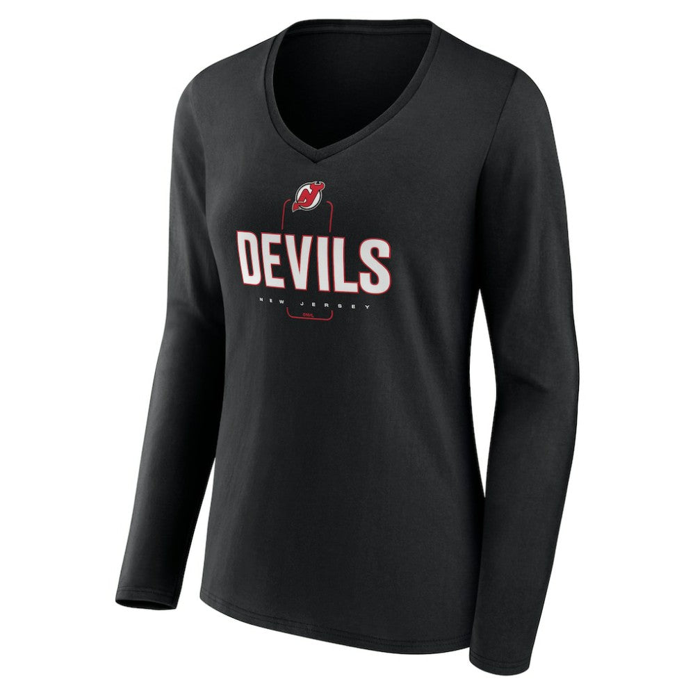 New Jersey Devils Women's Personalized Name & Number Midfielder Long Sleeve V-Neck T-Shirt - Black - NHL