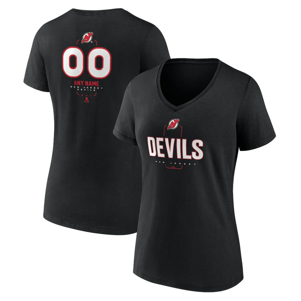 New Jersey Devils Women's Personalized Name & Number Midfielder V-Neck T-Shirt - Black - NHL
