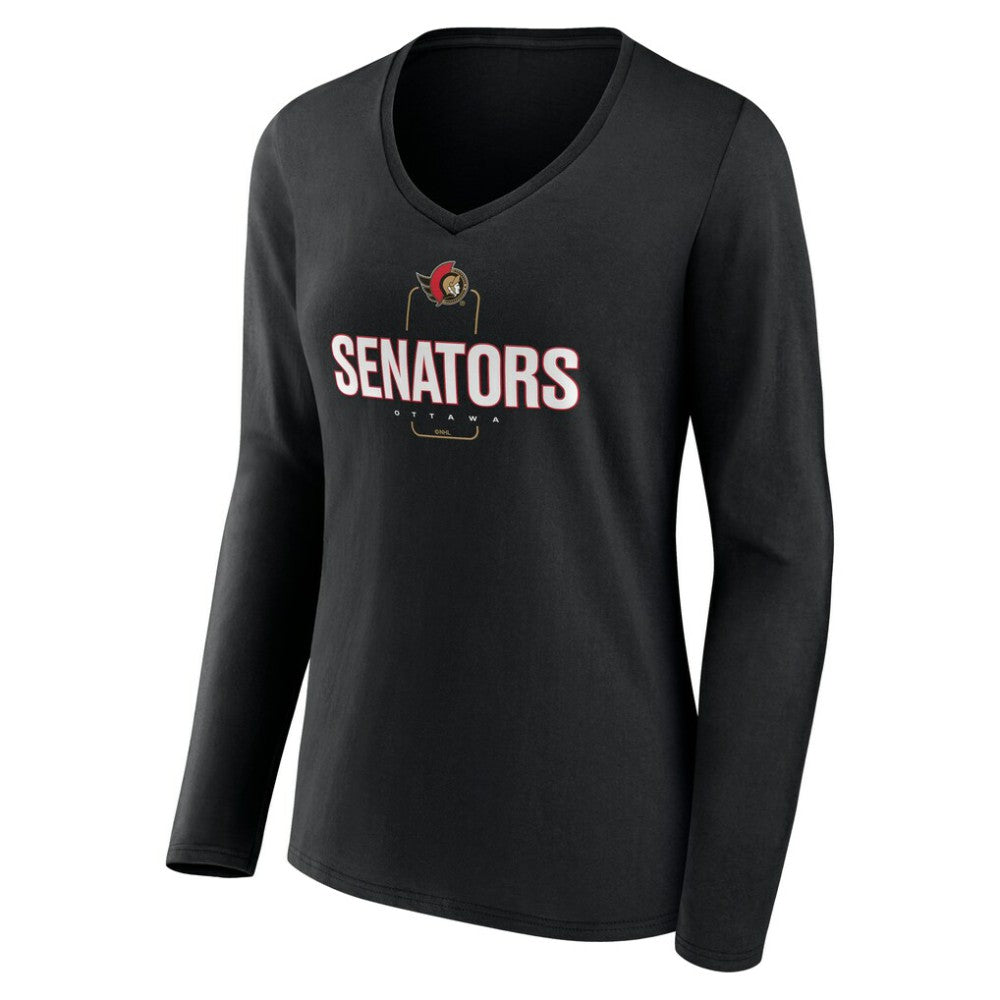 Ottawa Senators Women's Personalized Name & Number Midfielder Long Sleeve V-Neck T-Shirt - Black - NHL