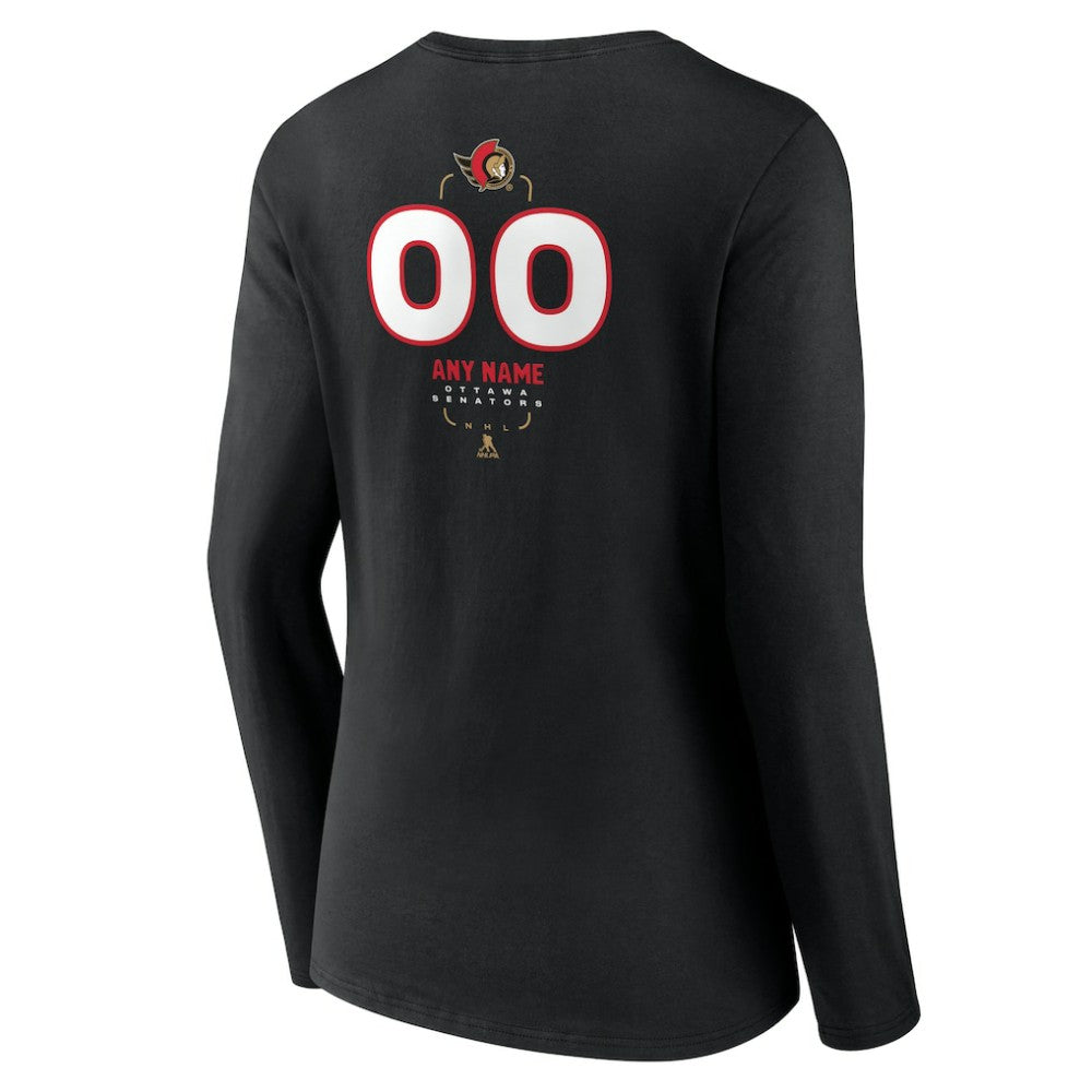 Ottawa Senators Women's Personalized Name & Number Midfielder Long Sleeve V-Neck T-Shirt - Black - NHL
