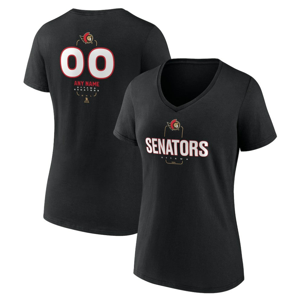 Ottawa Senators Women's Personalized Name & Number Midfielder V-Neck T-Shirt - Black - NHL
