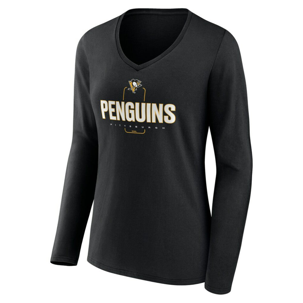 Pittsburgh Penguins Women's Personalized Name & Number Midfielder Long Sleeve V-Neck T-Shirt - Black - NHL