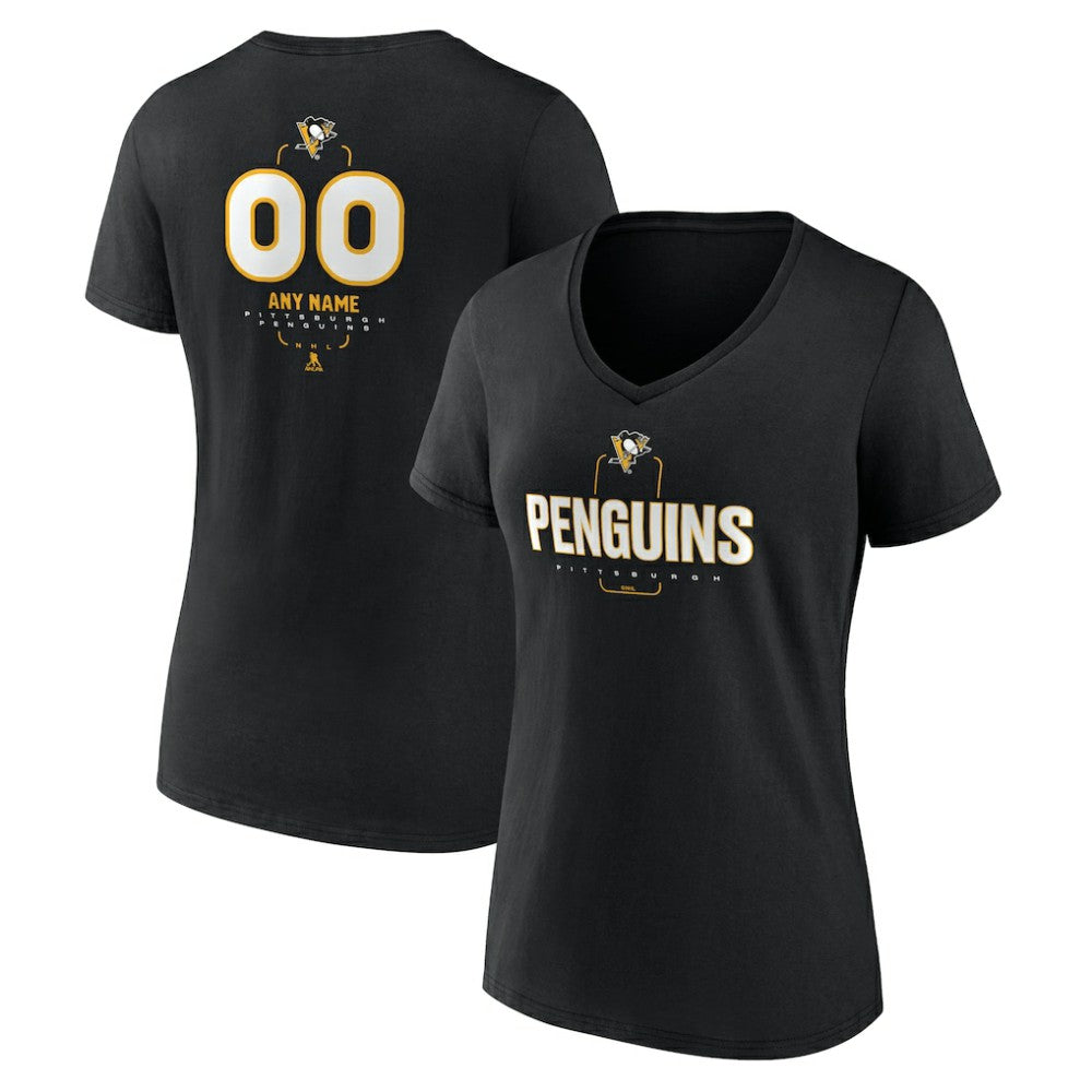 Pittsburgh Penguins Women's Personalized Name & Number Midfielder V-Neck T-Shirt - Black - NHL
