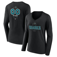 San Jose Sharks Women's Personalized Name & Number Midfielder Long Sleeve V-Neck T-Shirt - Black - NHL