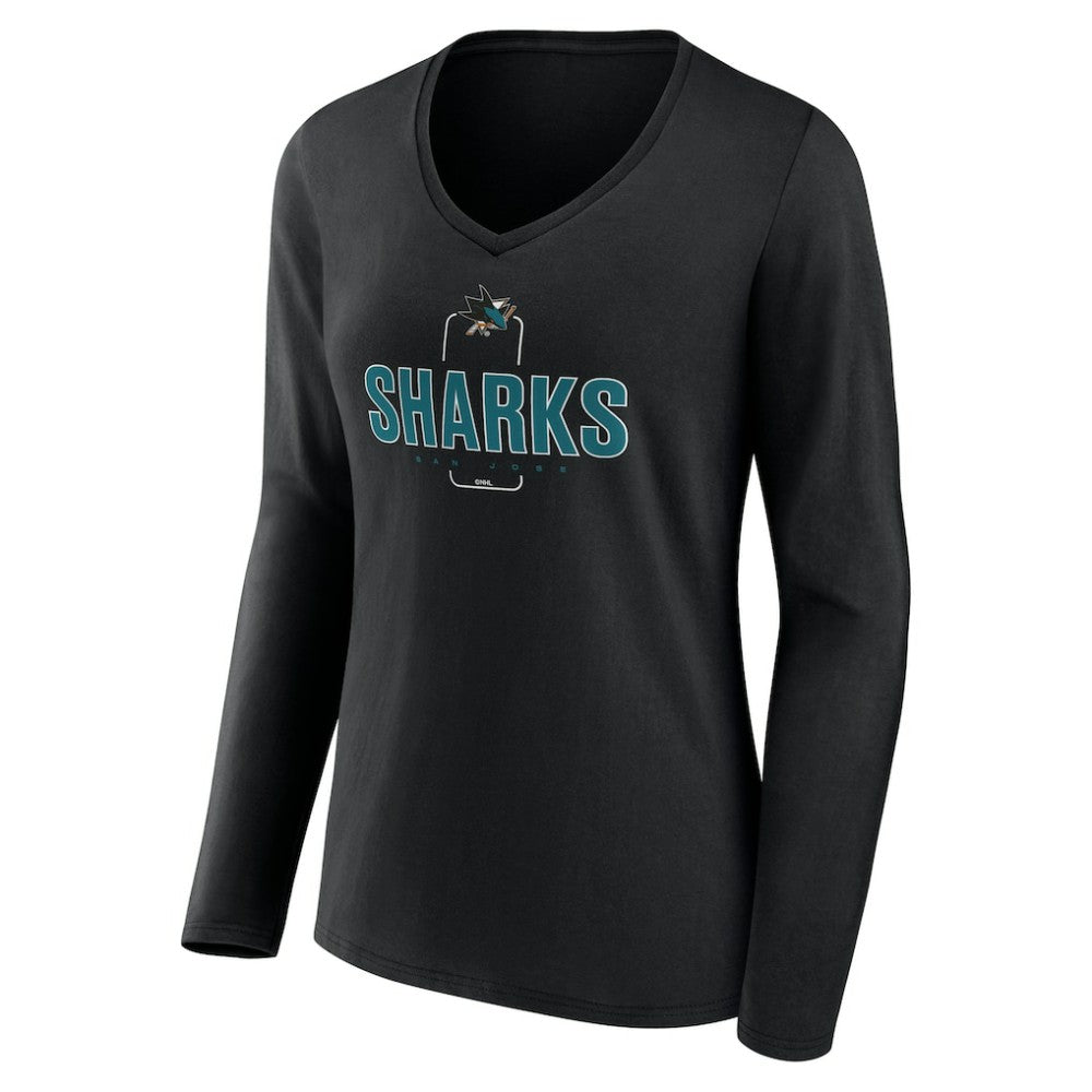 San Jose Sharks Women's Personalized Name & Number Midfielder Long Sleeve V-Neck T-Shirt - Black - NHL