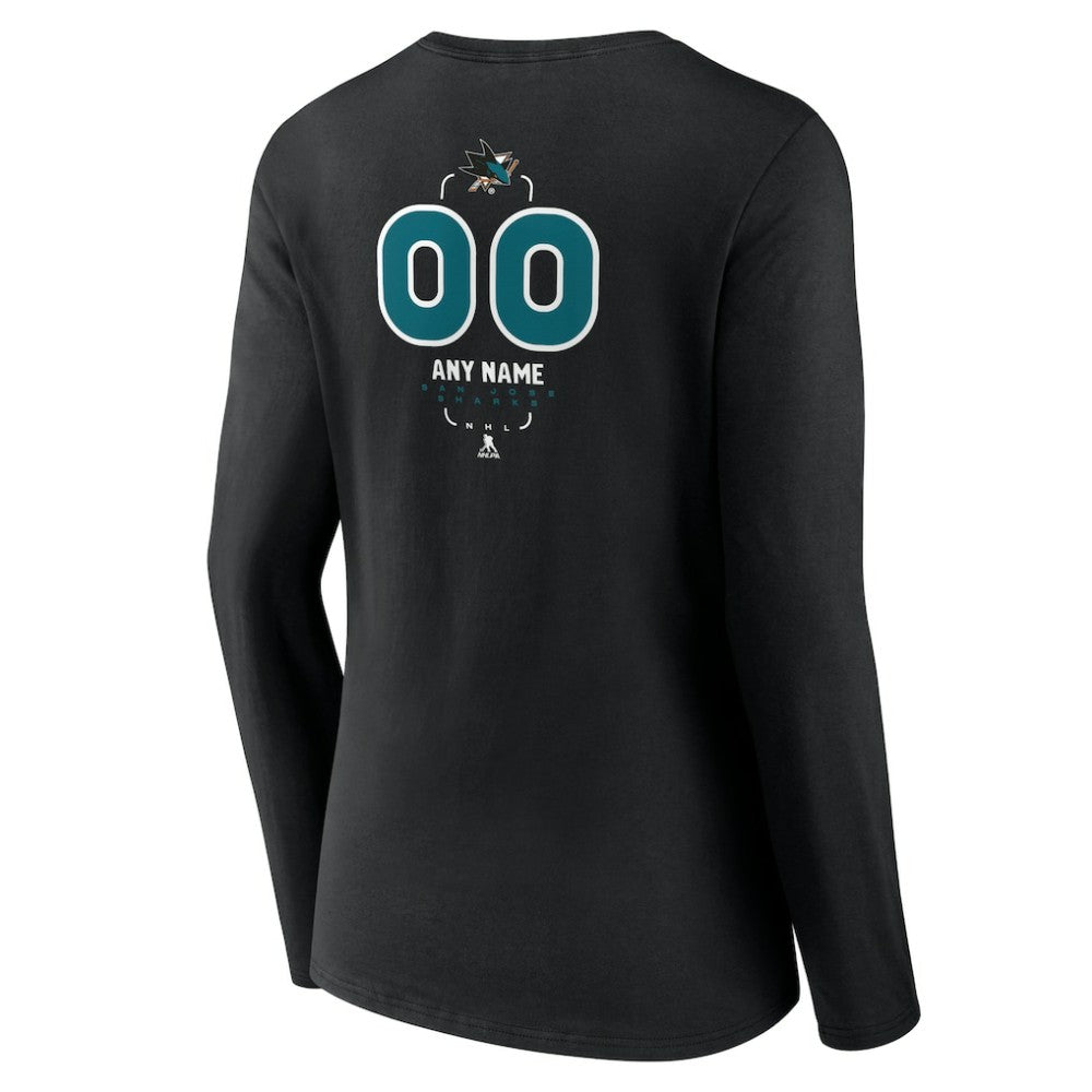 San Jose Sharks Women's Personalized Name & Number Midfielder Long Sleeve V-Neck T-Shirt - Black - NHL