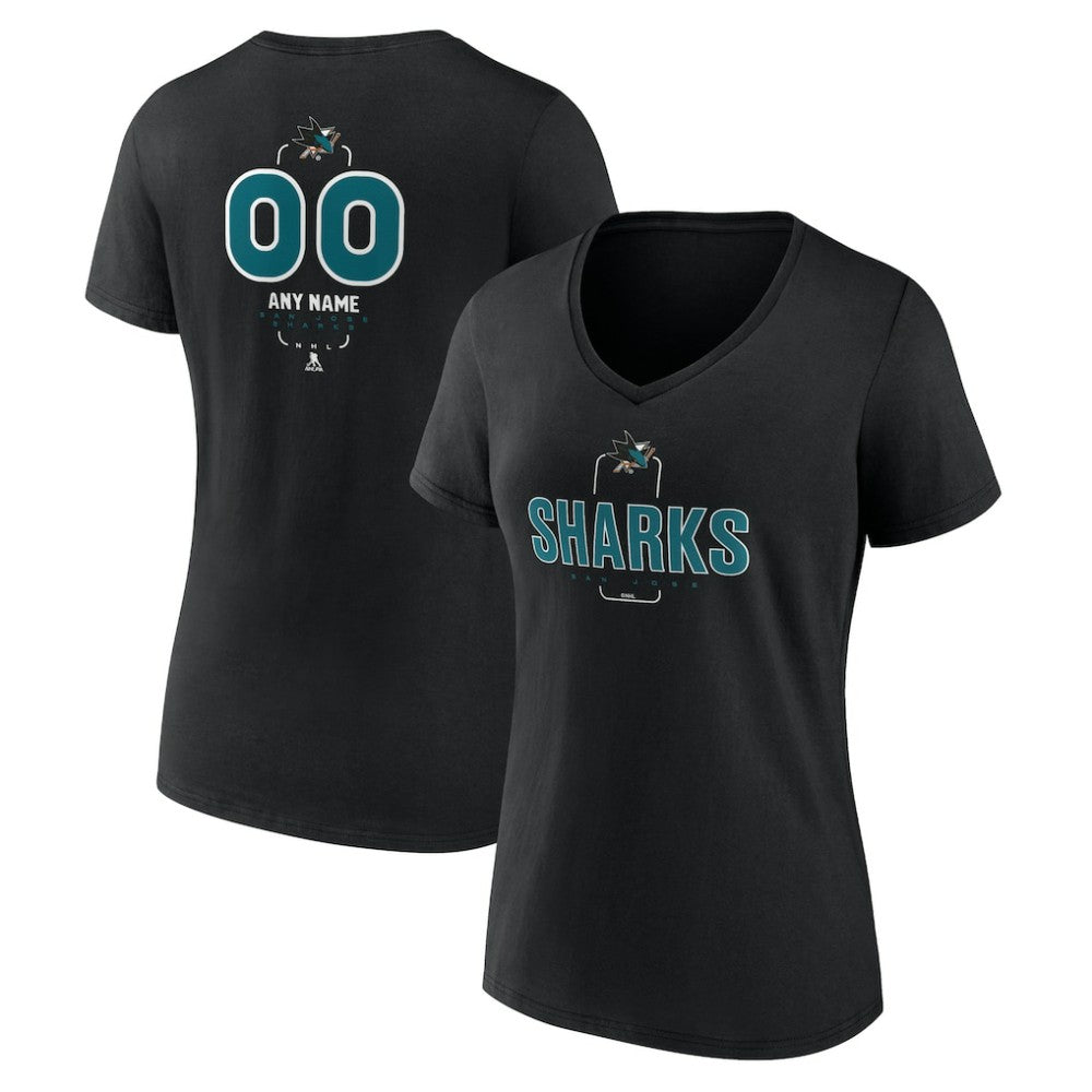 San Jose Sharks Women's Personalized Name & Number Midfielder V-Neck T-Shirt - Black - NHL