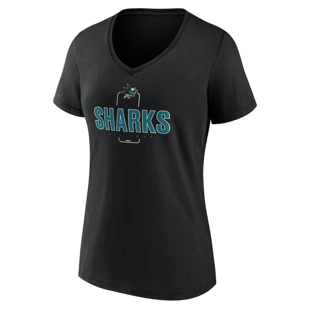 San Jose Sharks Women's Personalized Name & Number Midfielder V-Neck T-Shirt - Black - NHL