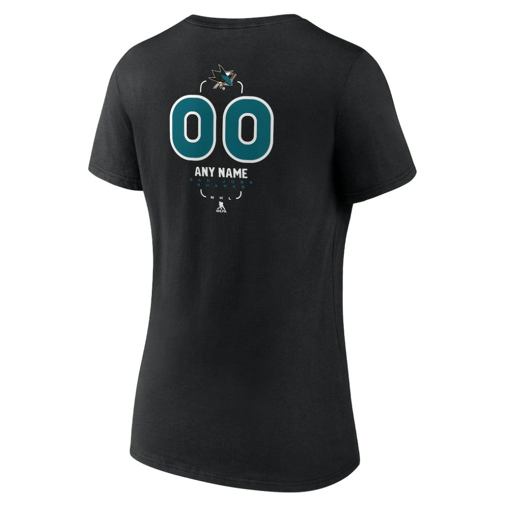 San Jose Sharks Women's Personalized Name & Number Midfielder V-Neck T-Shirt - Black - NHL